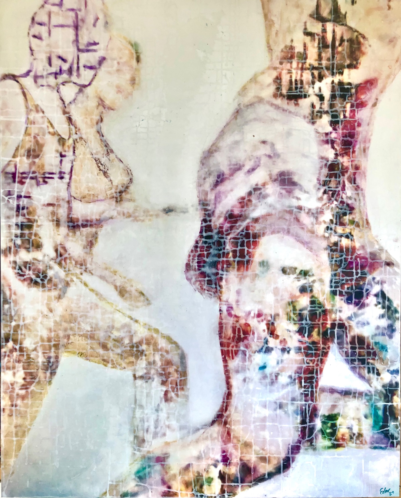 Olympia, figuratives Kunstwerk mit mehreren überlagerten menschlichen Gestalten, von Barbara Eder